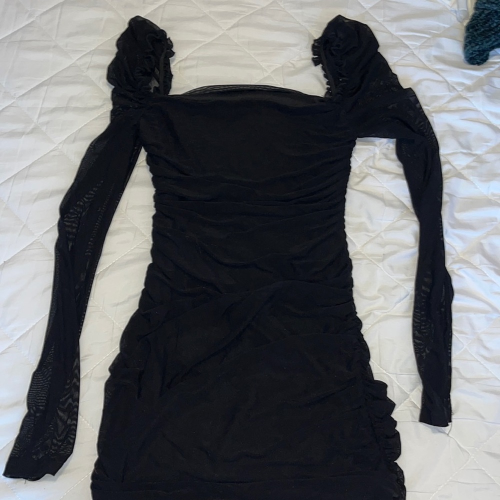 Black mesh mini dress